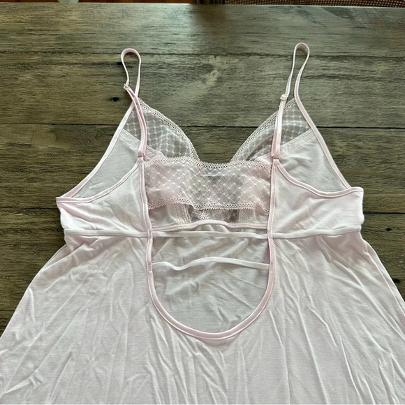 Victoria’s Secret size Medium Baby Pink Modal Knit Sleep Dress Chemise Lace Trim - Picture 5 of 7